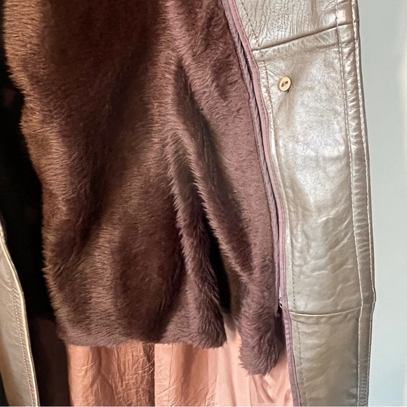 Vintage Olympic Long Leather Coat, Removable Faux Fur Liner - Picture 12 of 16